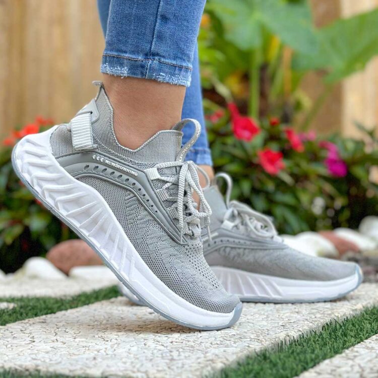 کتانی دخترانه جورابی طوسی سفید کد 21826