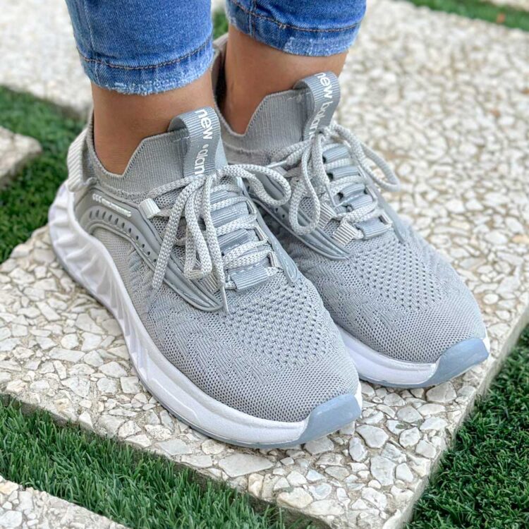 کتانی دخترانه جورابی طوسی سفید کد 21826