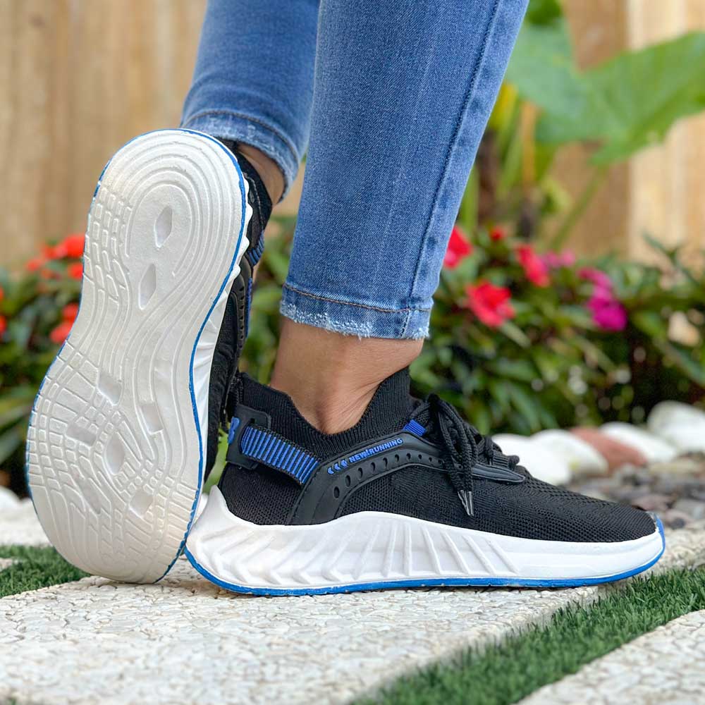 کتانی دخترانه جورابی مشکی آبی کد 20838