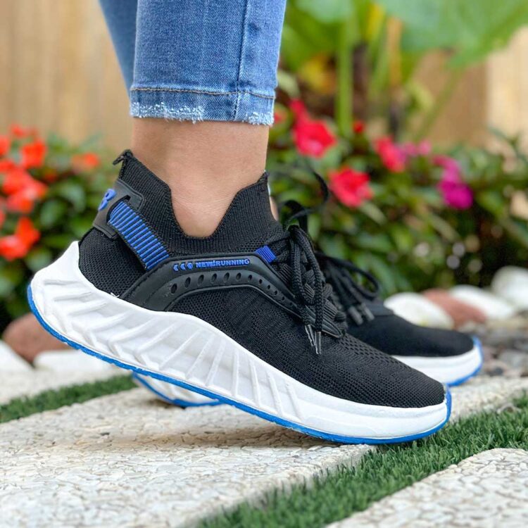 کتانی دخترانه جورابی مشکی آبی کد 20838