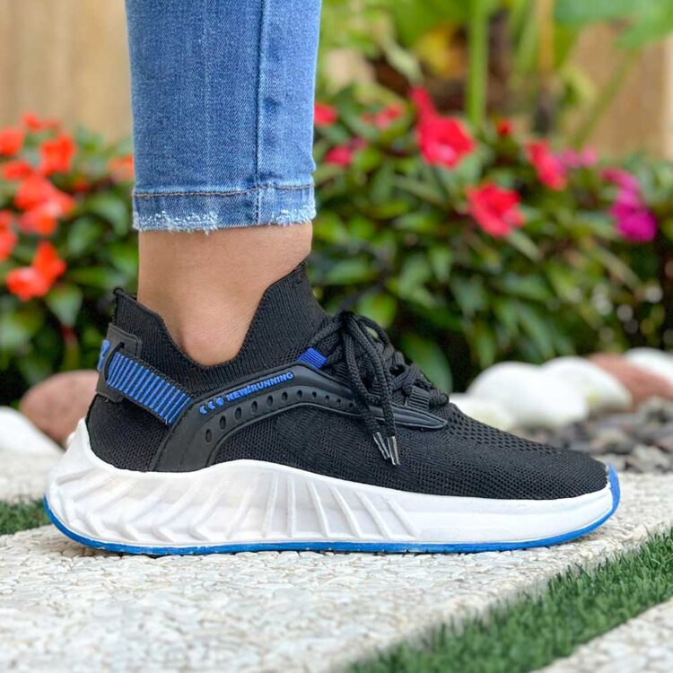 کتانی دخترانه جورابی مشکی آبی کد 20838