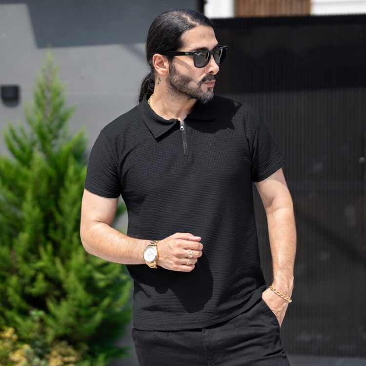 تیشرت مردانه نیم زیپ کد 22877