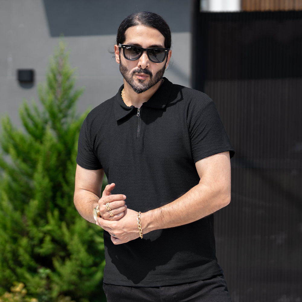 تیشرت مردانه نیم زیپ کد 22877