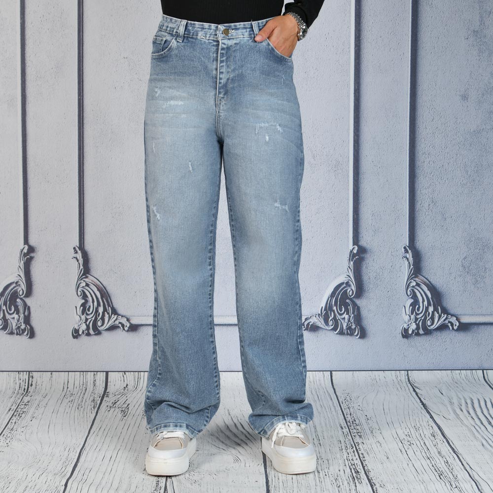 شلوار جین بگ دخترانه آبی کد 23076