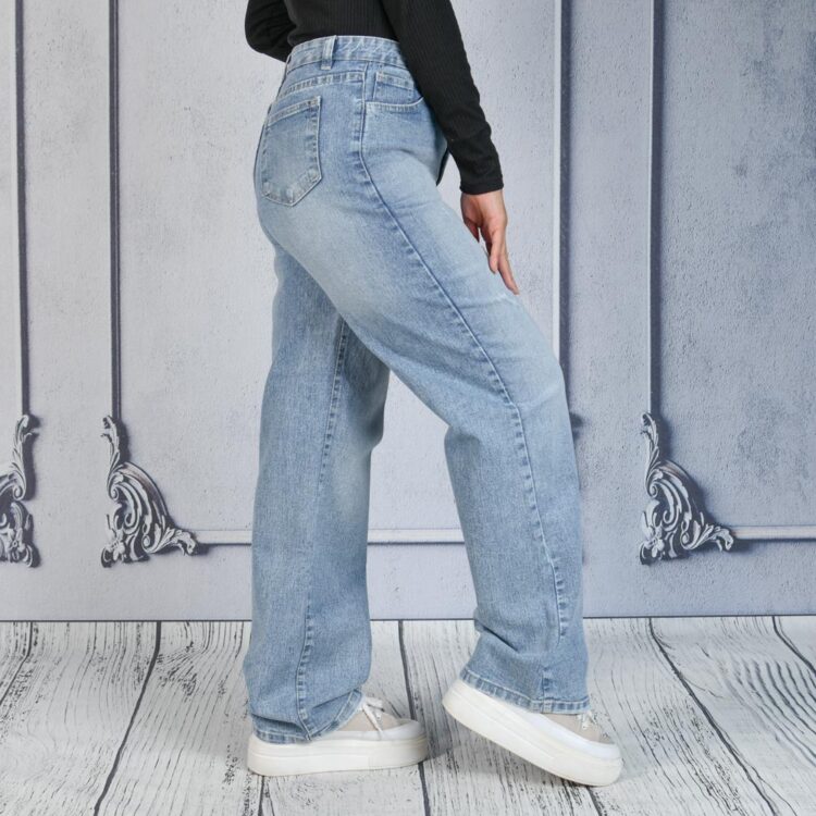 شلوار جین بگ دخترانه آبی کد 23076