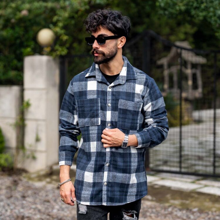 پیراهن چهارخانه مردانه پشمی کد 23819