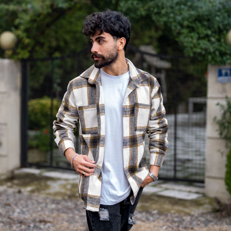 پیراهن چهارخانه مردانه پشمی کد 23818