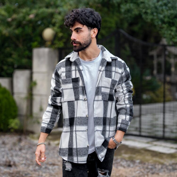 پیراهن چهارخانه مردانه پشمی کد 23813