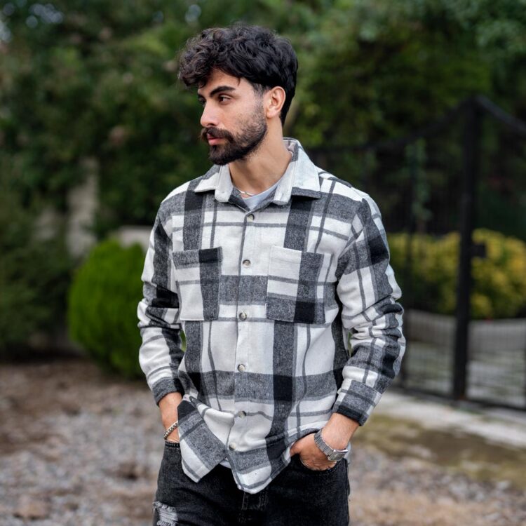 پیراهن چهارخانه مردانه پشمی کد 23813