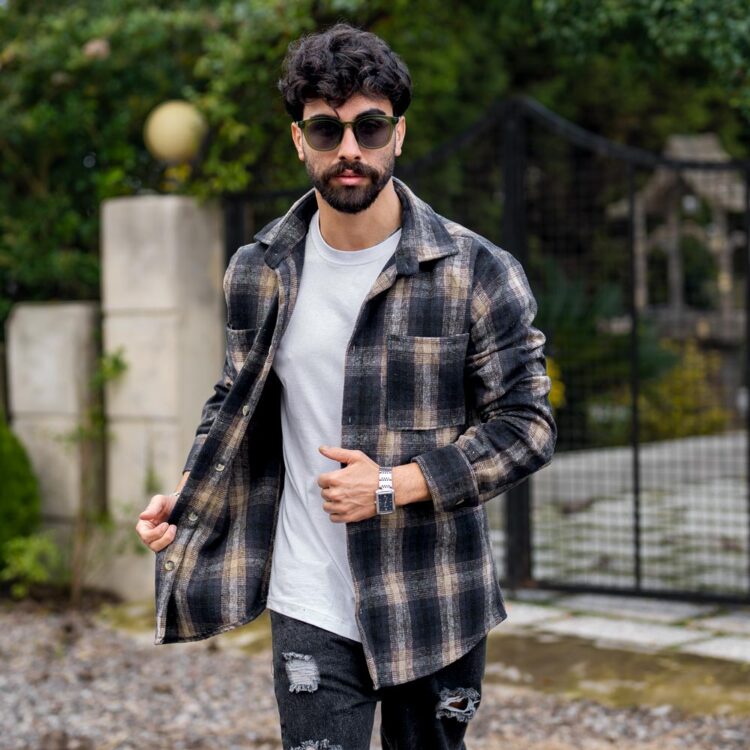 پیراهن چهارخانه مردانه پشمی کد 23826