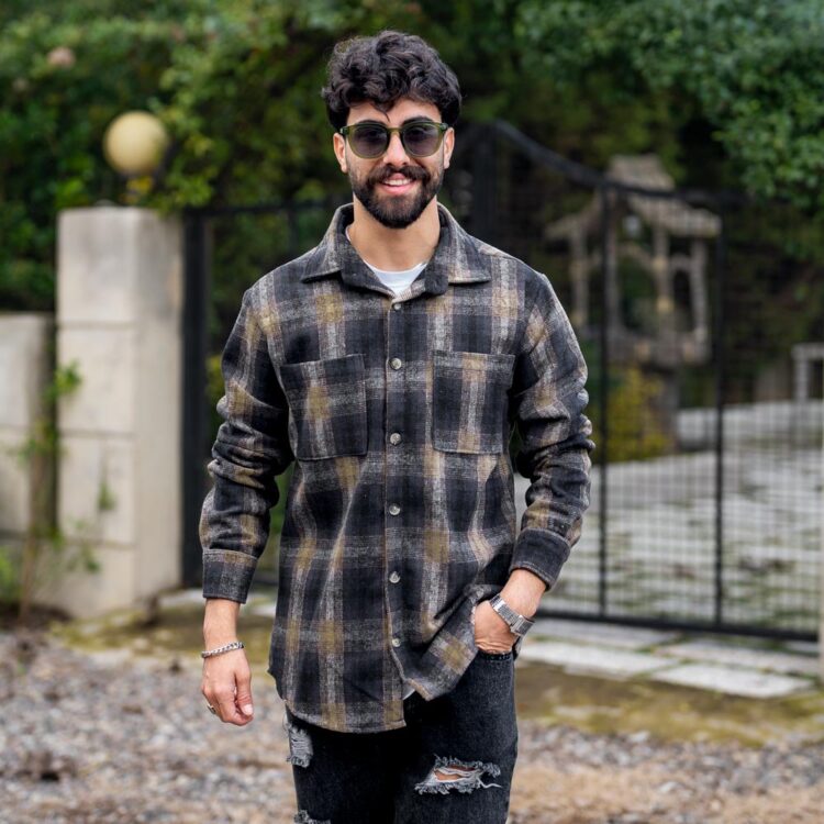 پیراهن چهارخانه مردانه پشمی کد 23826
