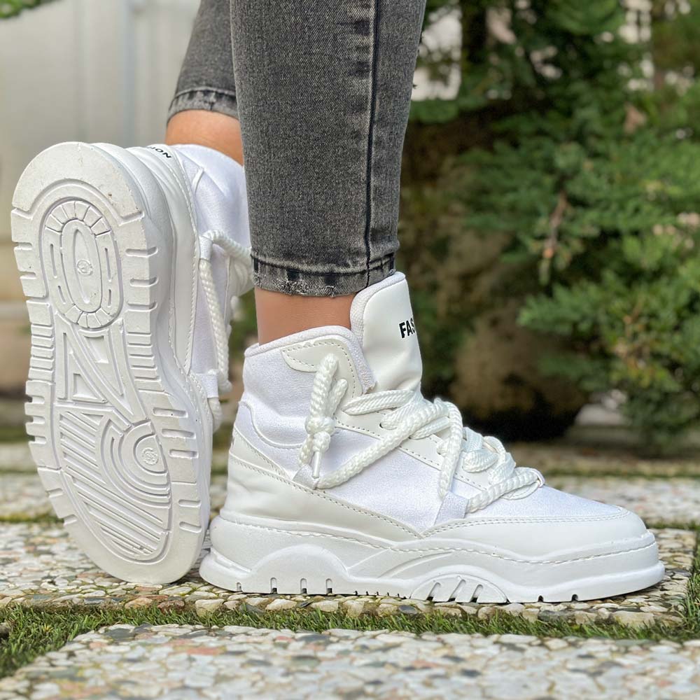 کتانی ساقدار دخترانه فشن سفید کد 23836