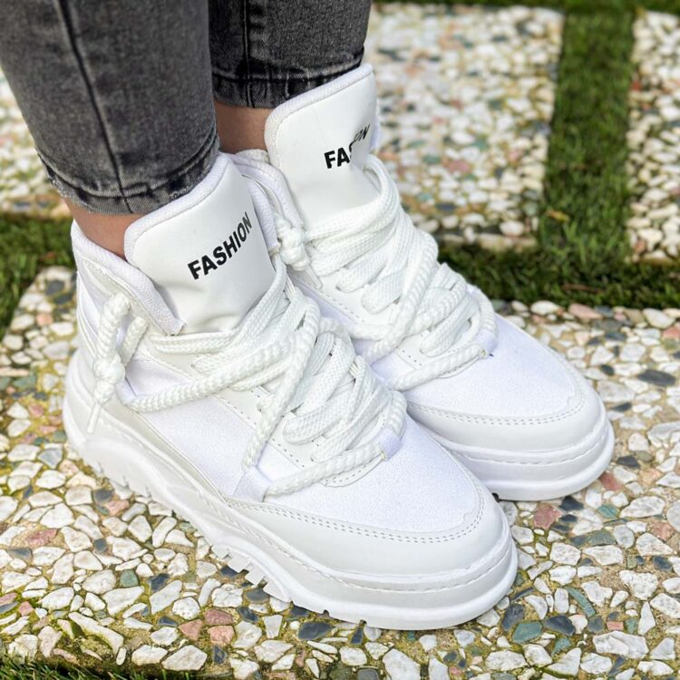 کتانی ساقدار دخترانه فشن سفید کد 23836