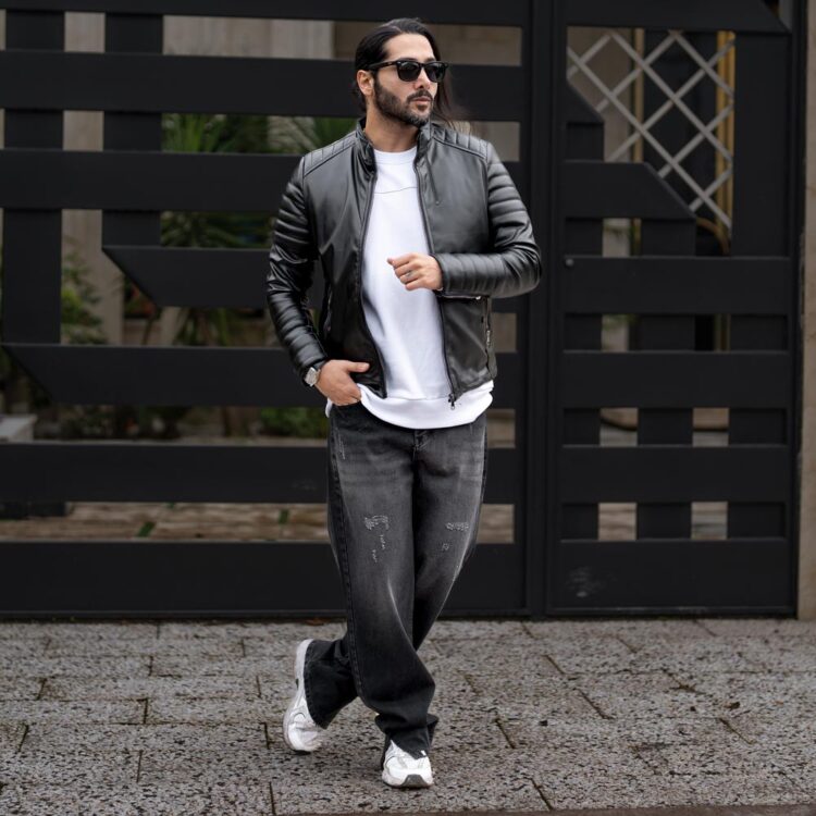 کاپشن چرم مردانه مشکی کد 24239