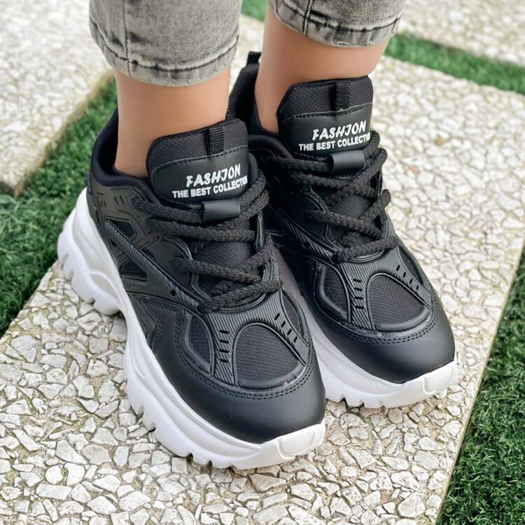 کتانی دخترانه لژ بلند مشکی کد 24373