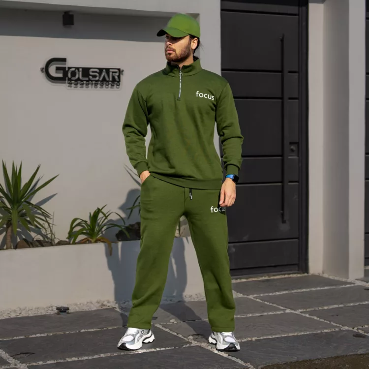 ست تیشرت نیم زیپ و شلوار مردانه focus کد 24587