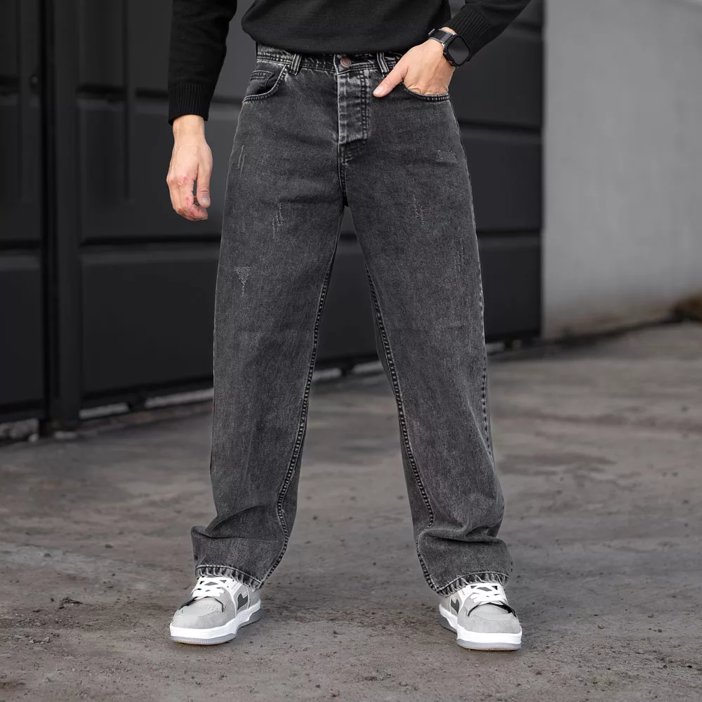 شلوار جین بگ مردانه ذغالی کد 24830