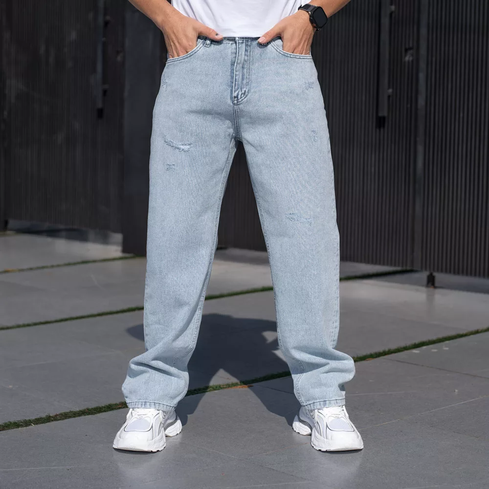 شلوار جین بگ مردانه آبی روشن کد 25203