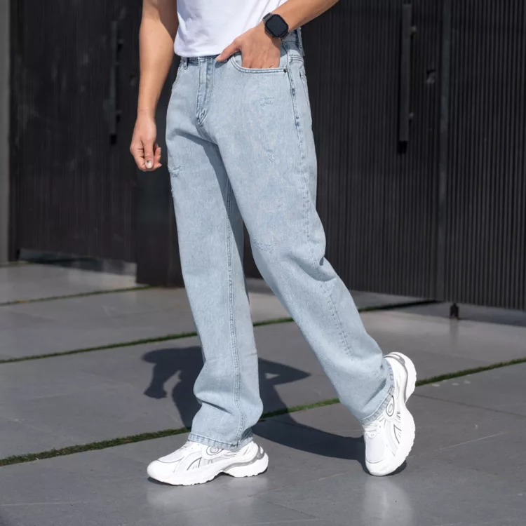 شلوار جین بگ مردانه آبی روشن کد 25203