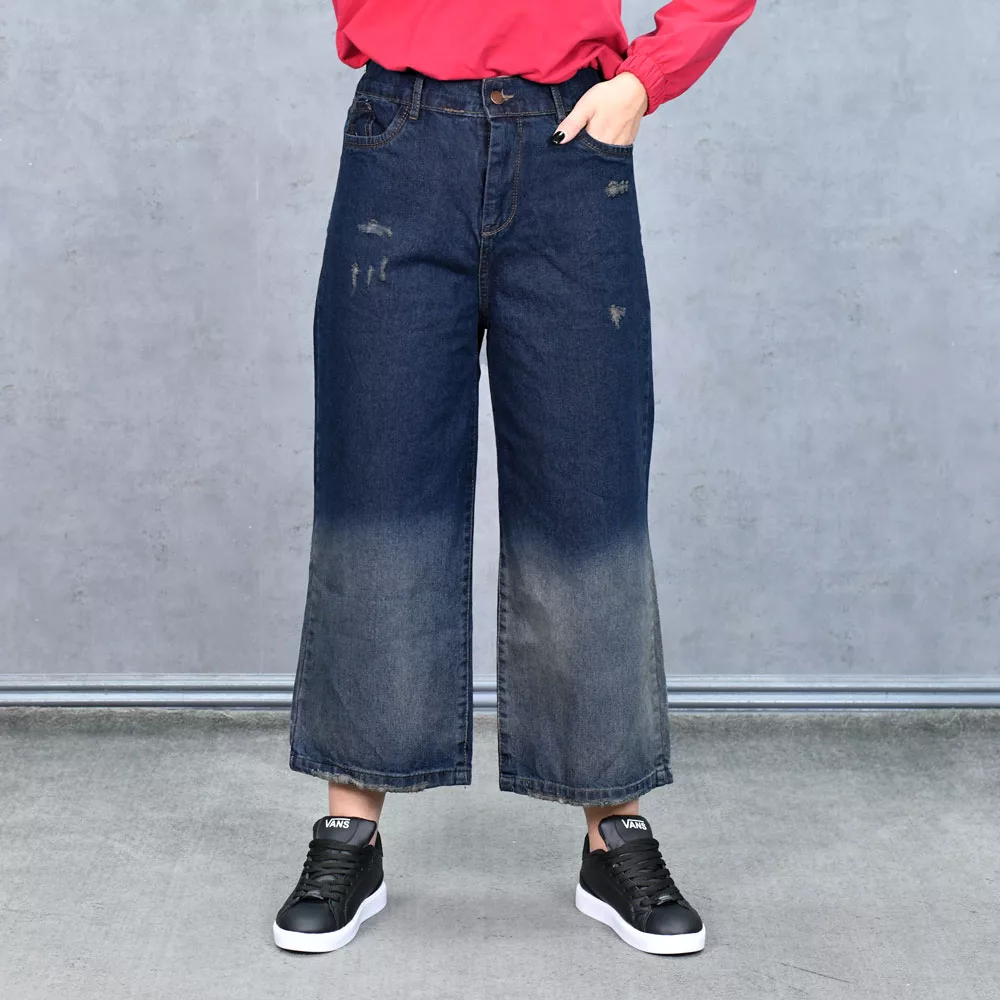 شلوار جین واید لگ دخترانه سرمه ای کد 25089