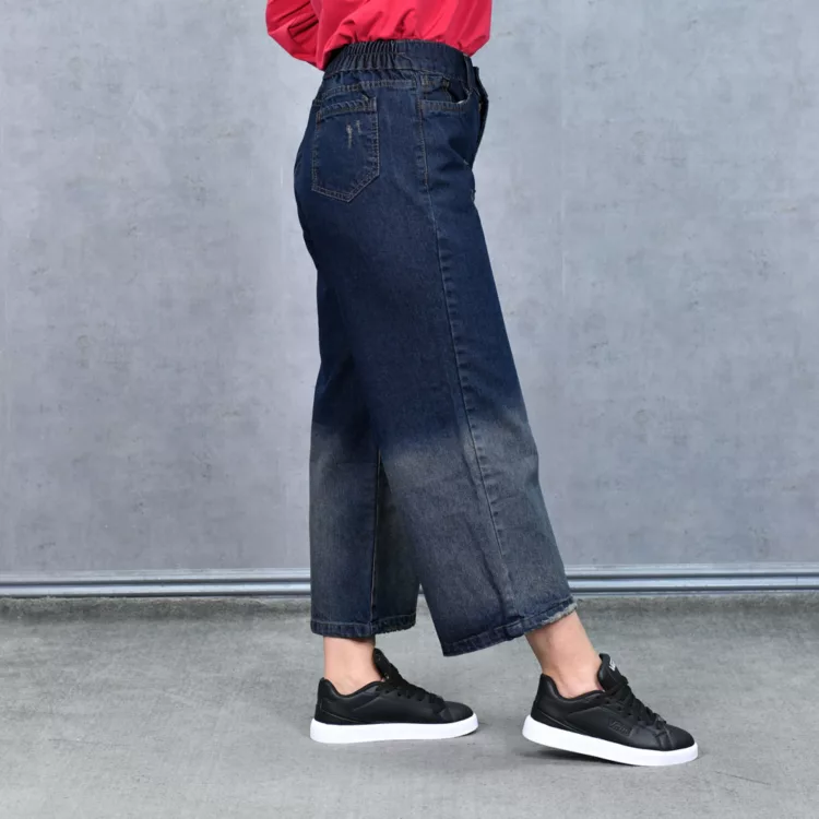 شلوار جین واید لگ دخترانه سرمه ای کد 25089