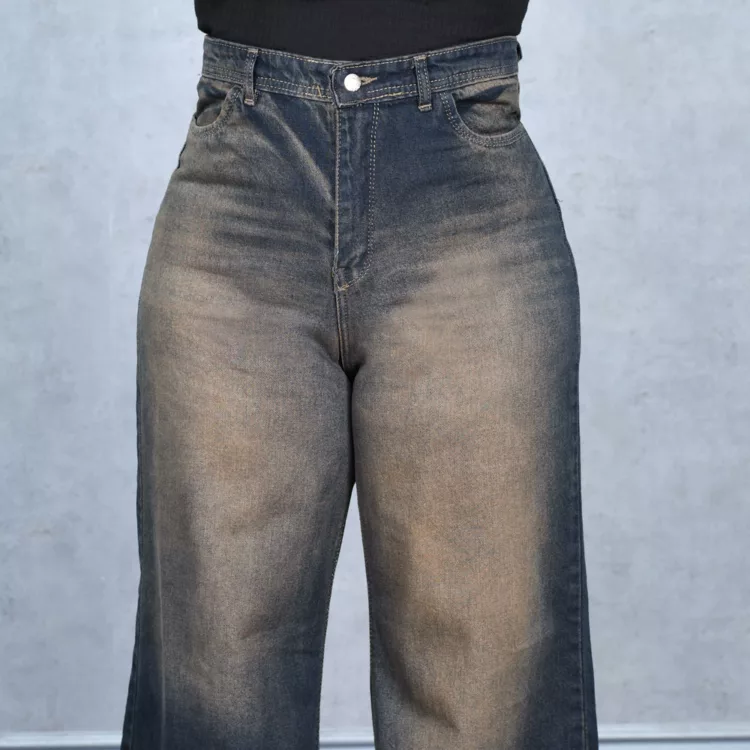 شلوار جین دخترانه شافل بگ سرمه ای کد 25001