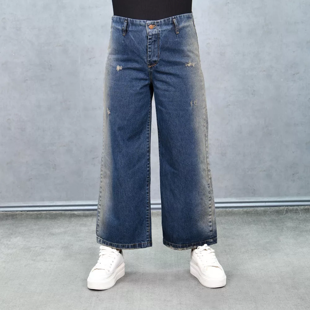 شلوار جین دخترانه وایدلِگ آبی کد 25153