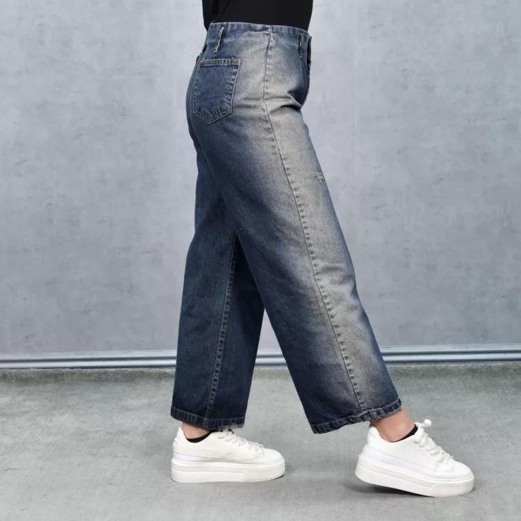 شلوار جین دخترانه وایدلِگ آبی کد 25153