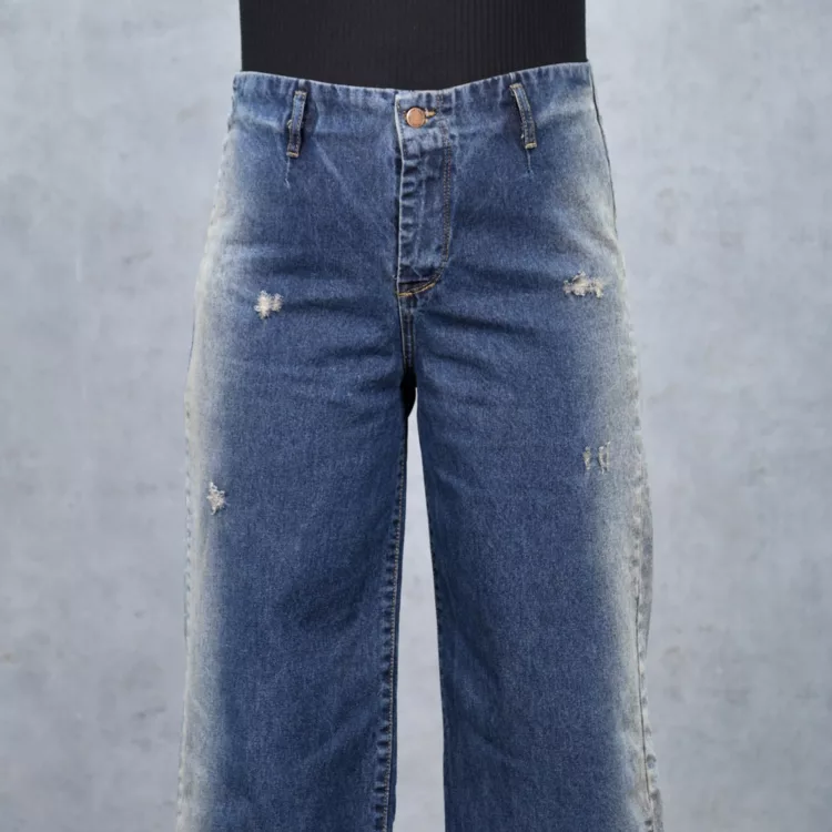 شلوار جین دخترانه وایدلِگ آبی کد 25153