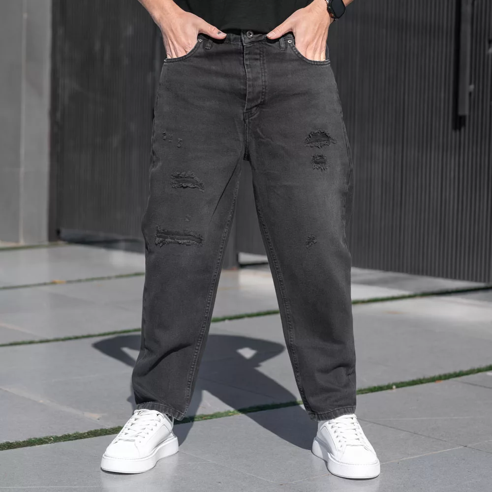 شلوار جین مردانه مام ذغالی کد 25263