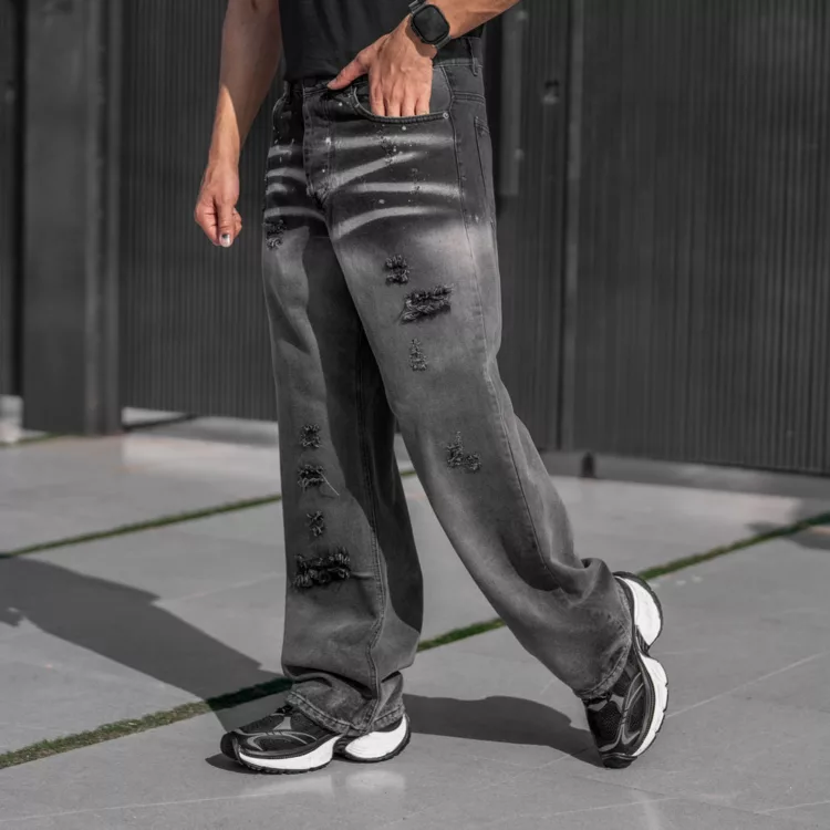 شلوار جین مردانه نیم بگ ذغالی کد 25318