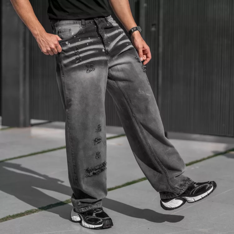 شلوار جین مردانه نیم بگ ذغالی کد 25318