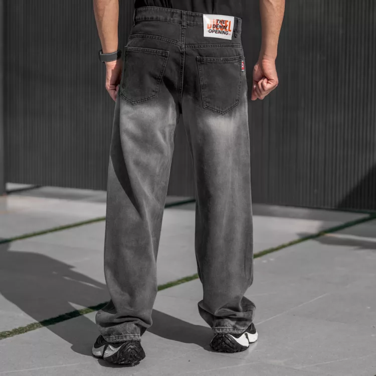 شلوار جین مردانه نیم بگ ذغالی کد 25318