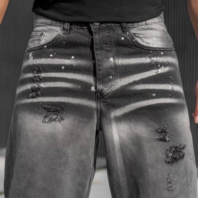 شلوار جین مردانه نیم بگ ذغالی کد 25318