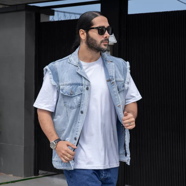 ژیله جین مردانه آبی روشن کد 25402