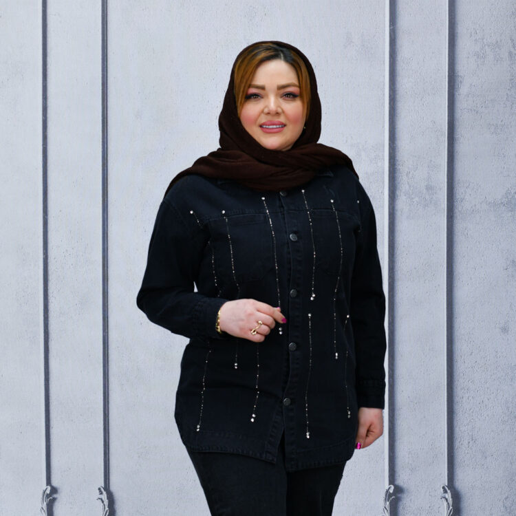 مانتو جین دخترانه نگین دار ذغالی کد 25315