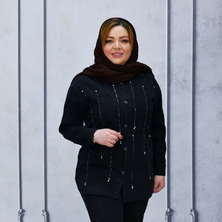 مانتو جین دخترانه نگین دار ذغالی کد 25315