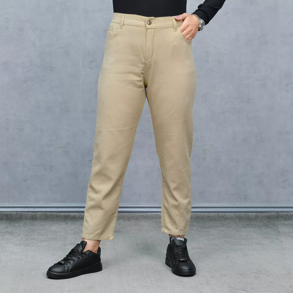 شلوار کتان مام دخترانه کرم کد 25699