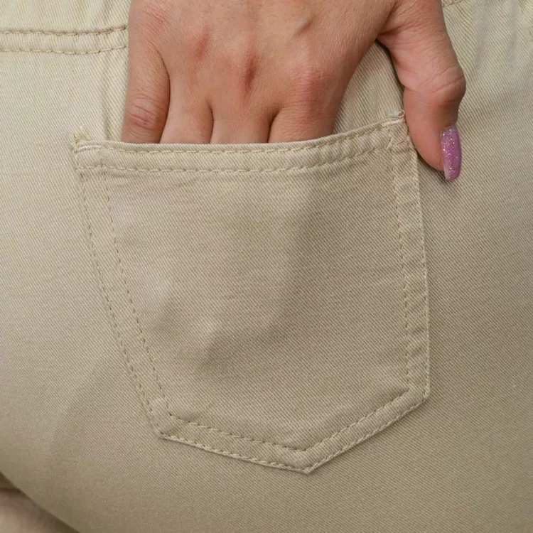 شلوار کتان مام دخترانه کرم کد 25699