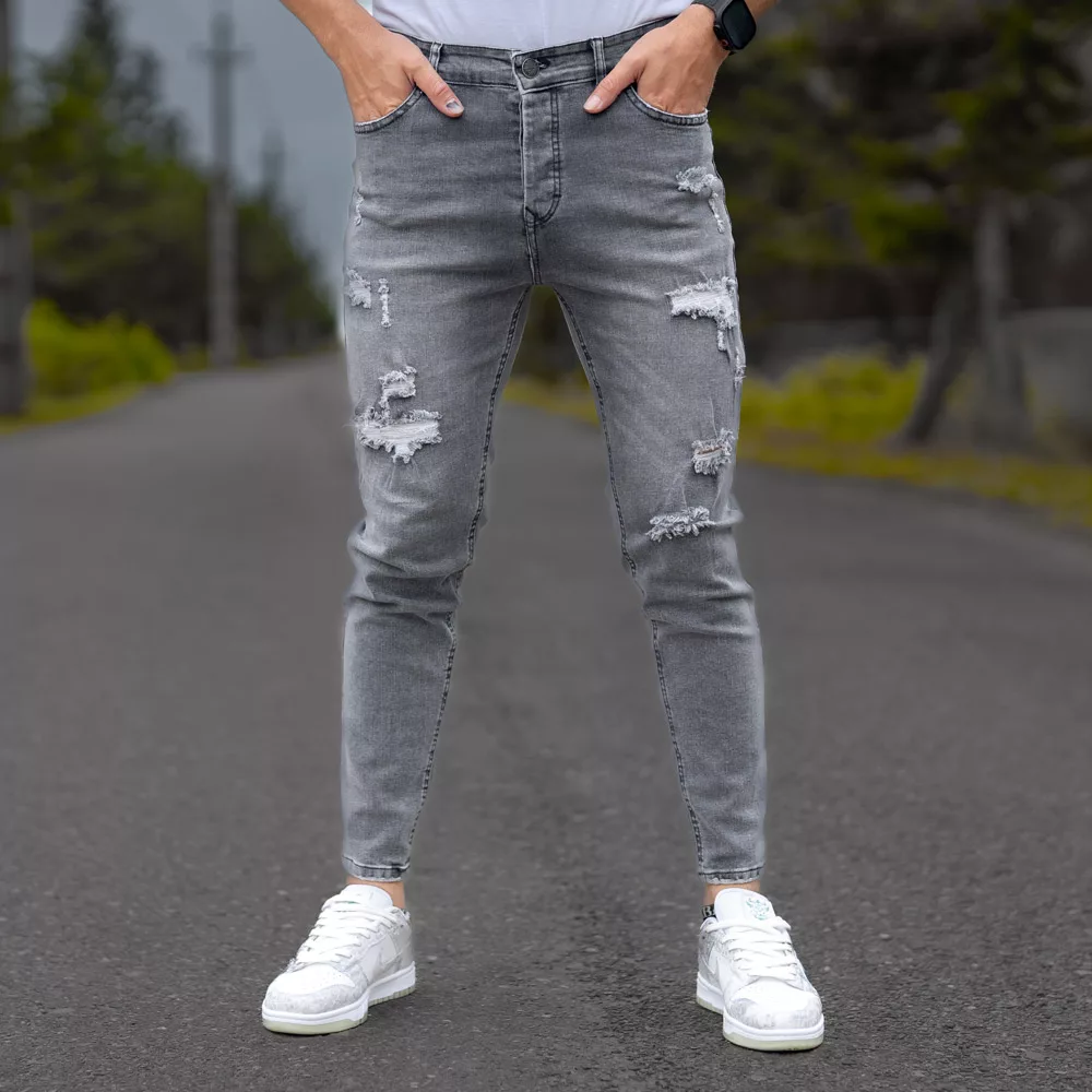 شلوار جین مردانه خاکستری کد 25906