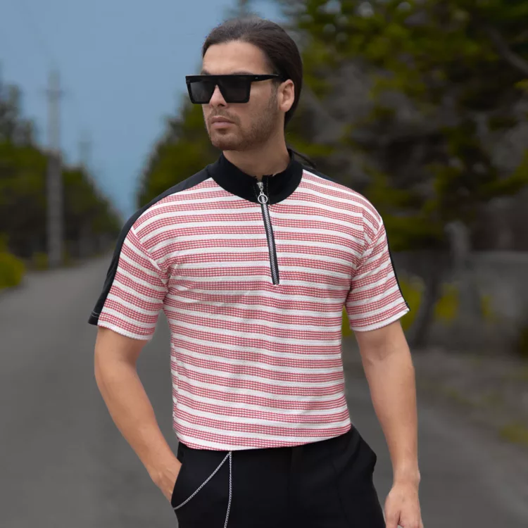 تیشرت مردانه نیم زیپ کد 26073