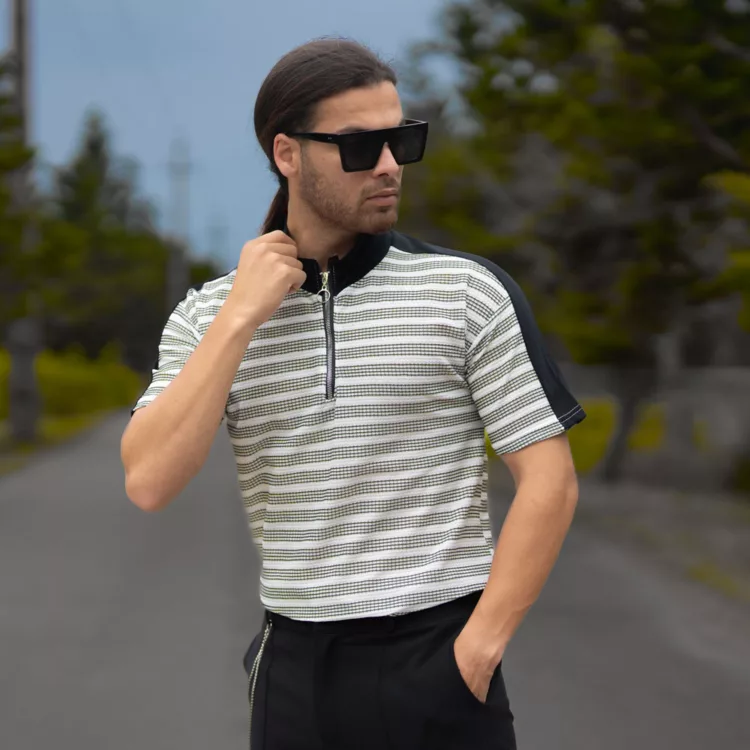 تیشرت مردانه نیم زیپ کد 26073