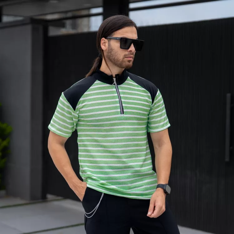 تیشرت مردانه نیم زیپ کد 26074