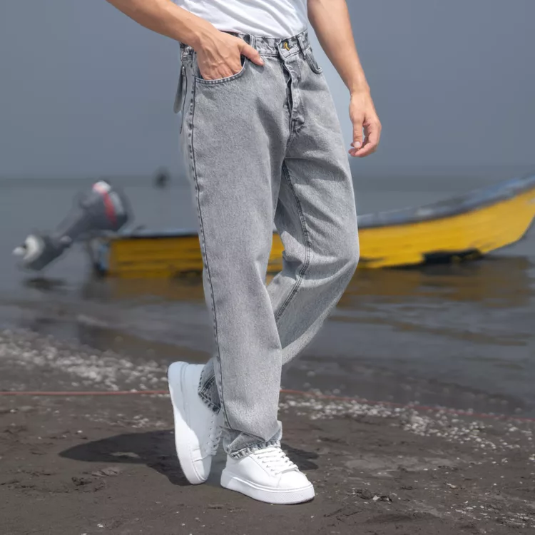 شلوار جین مردانه بگ خاکستری کد 26400