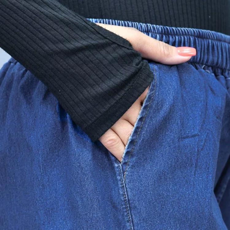 شلوار جین نیم بگ دخترانه آبی کد 26332