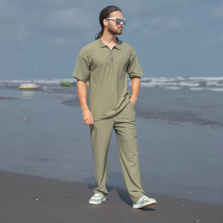 ست تیشرت و شلوار مردانه نیم زیپ کد 26764