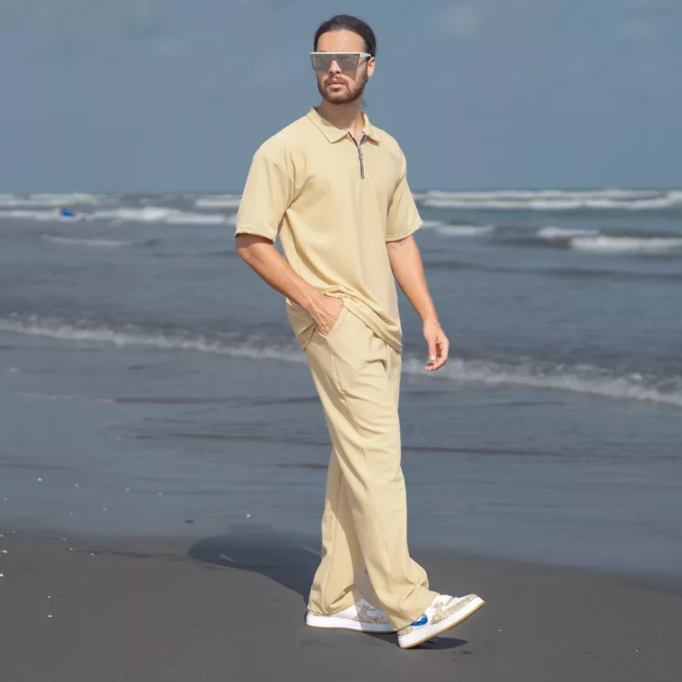 ست تیشرت و شلوار مردانه نیم زیپ کد 26764