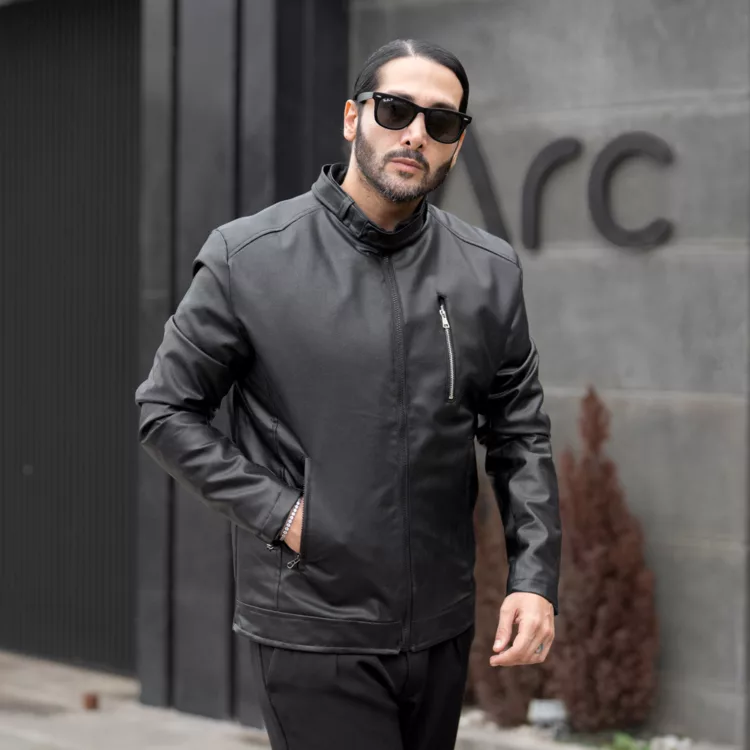 کاپشن چرم مردانه مشکی کد 27706