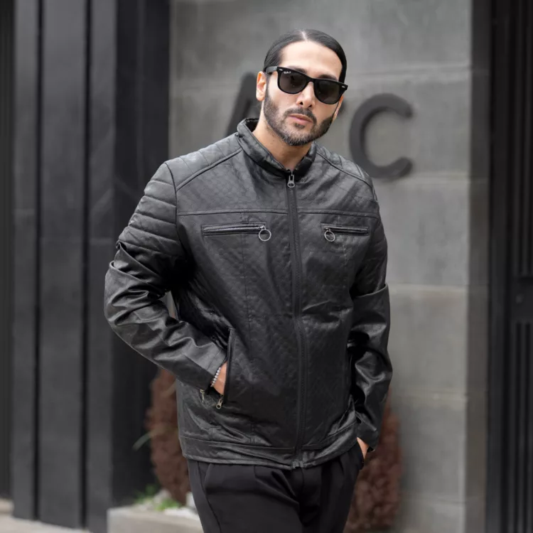 کاپشن چرم مردانه مشکی کد 27714