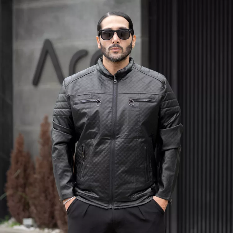 کاپشن چرم مردانه مشکی کد 27714